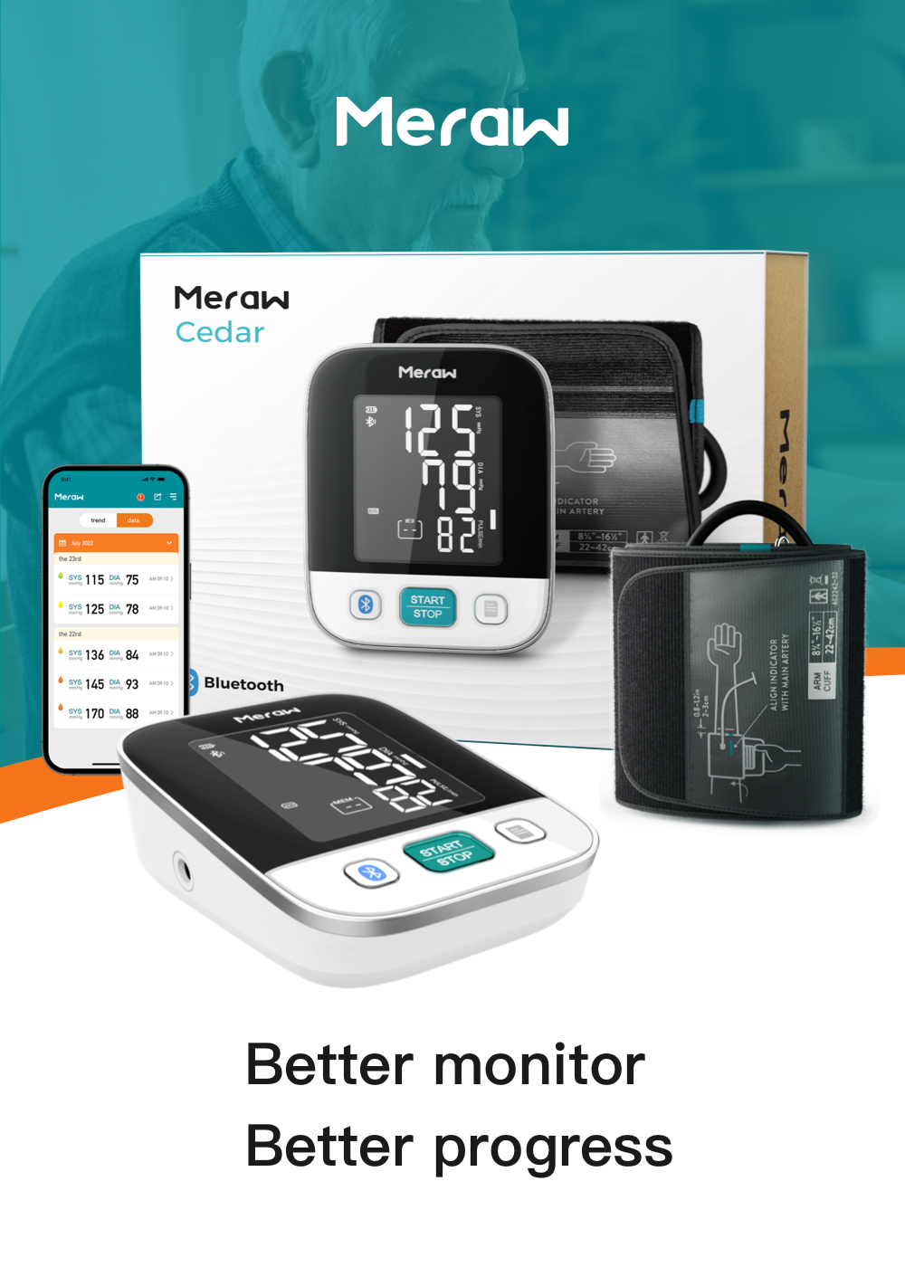  Meraw Blood Pressure Monitor Adult Cuff, Blood